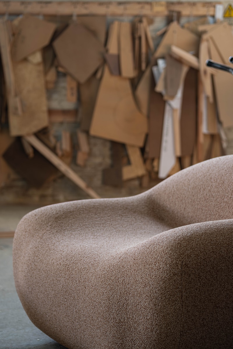 Sculptural furniture piece in workshop setting